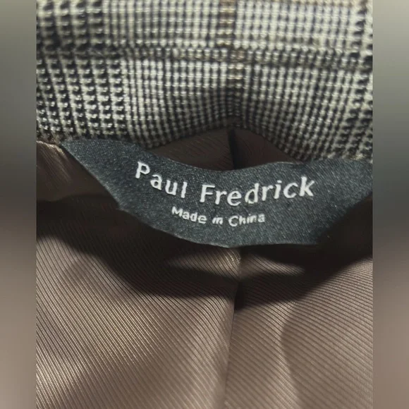 Paul Fredrick Gray Plaid Double-Breasted Blazer